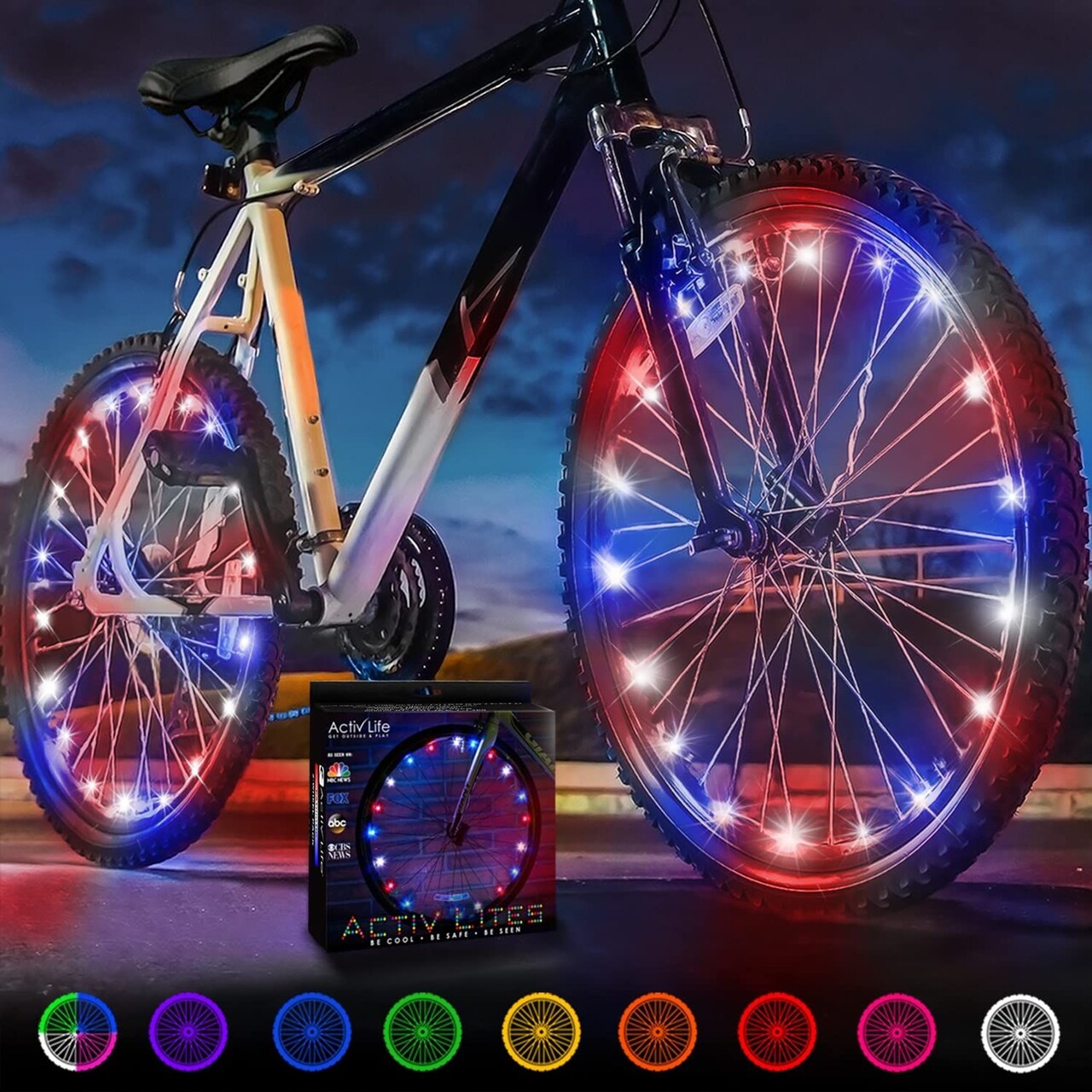 Activ Life Bike Wheel Lights 2 Pack, 2026 Edition Secure Strap & Brighter, Weatherproof LED Bicycle Lights, Battery Powered, Toys for Kids Boys Girls Teens Vacation Birthday, Patriotic